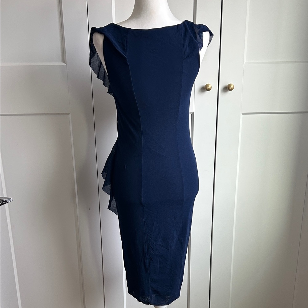 Fuzzi Blue Mesh Dress With Ruffles | M - Picture 5 of 6